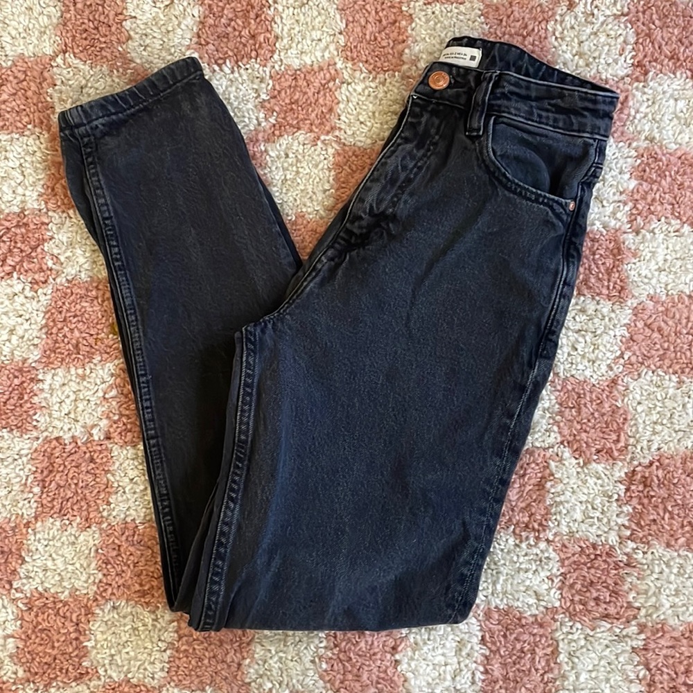 ZARA BLACK HIGH RISE STRAIGHT DENIM JEANS